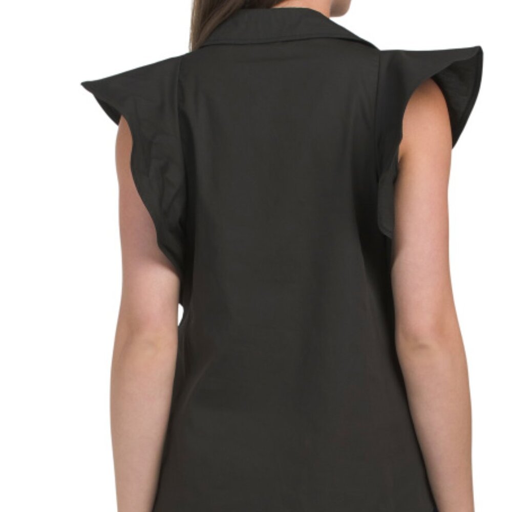 SHORT FLOUNCE SLEEVE BLOUSE BLACK